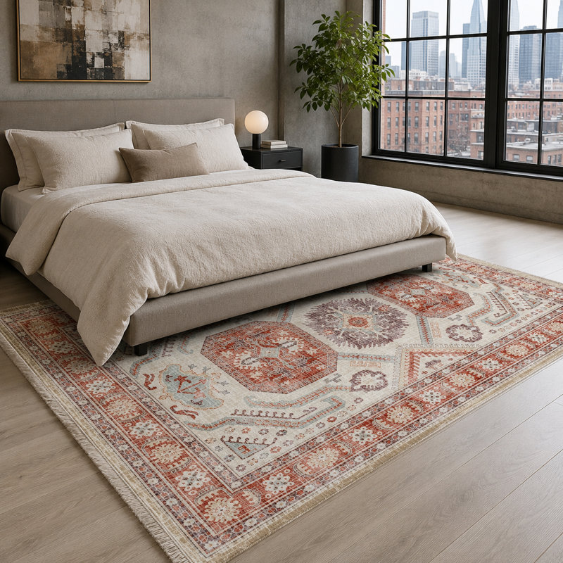 Vintage Look Cotton and Chenille Flatweave Area Rug, 200 cm round