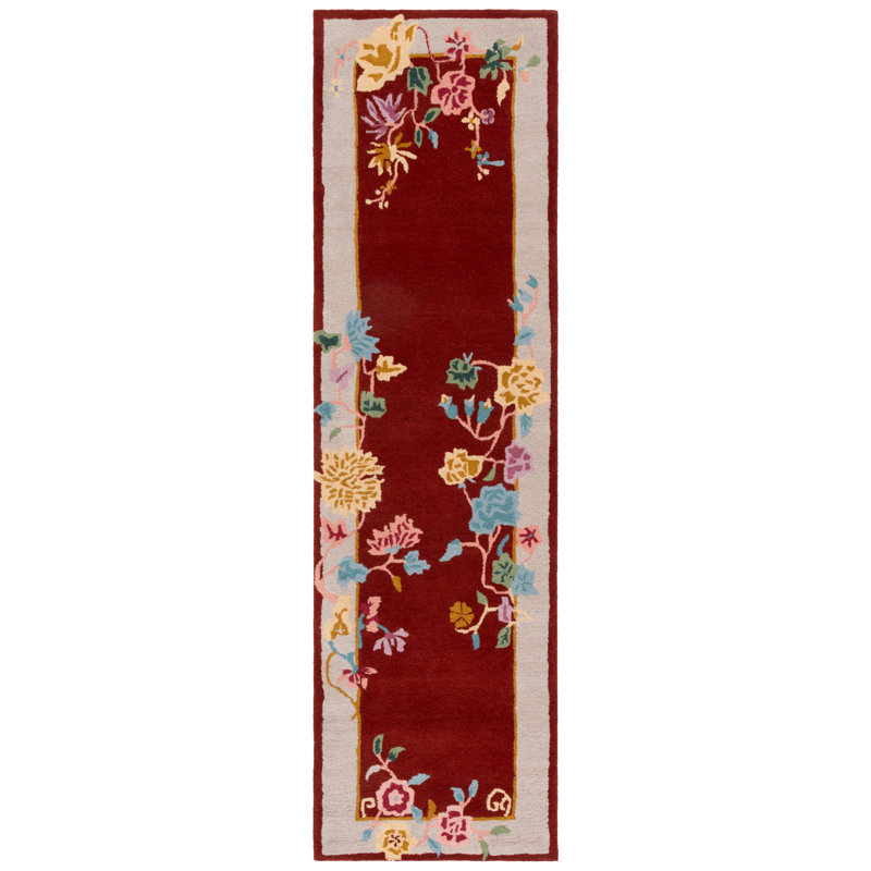 Metro 729 Hand Tufted Wool; Cotton Floral Rug in Rust/Beige, Runner 2'3" x 8'