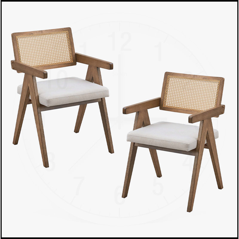 Wooden Frame Upholstered Dining Chairs Set of 2