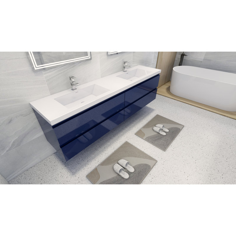 Ensemble de meuble-lavabo double mural 83 po Bobijo, Bleu nuit
