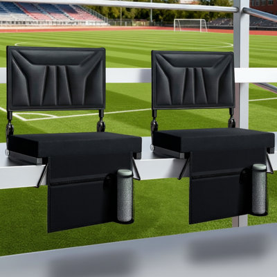 Metal Stadium Seats Featuring Back Support And Cushioning – Portable Fold-Up Comfort Bleacher Seats With Shoulder Strap, Storage Pocket, Handheld Hand