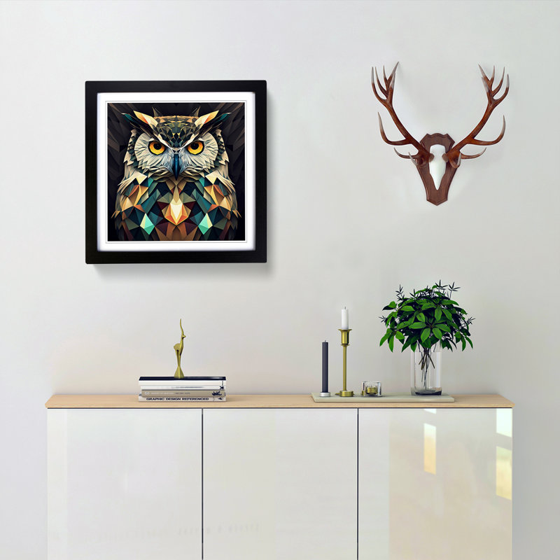 Owl Geometric - Framed Print, Black