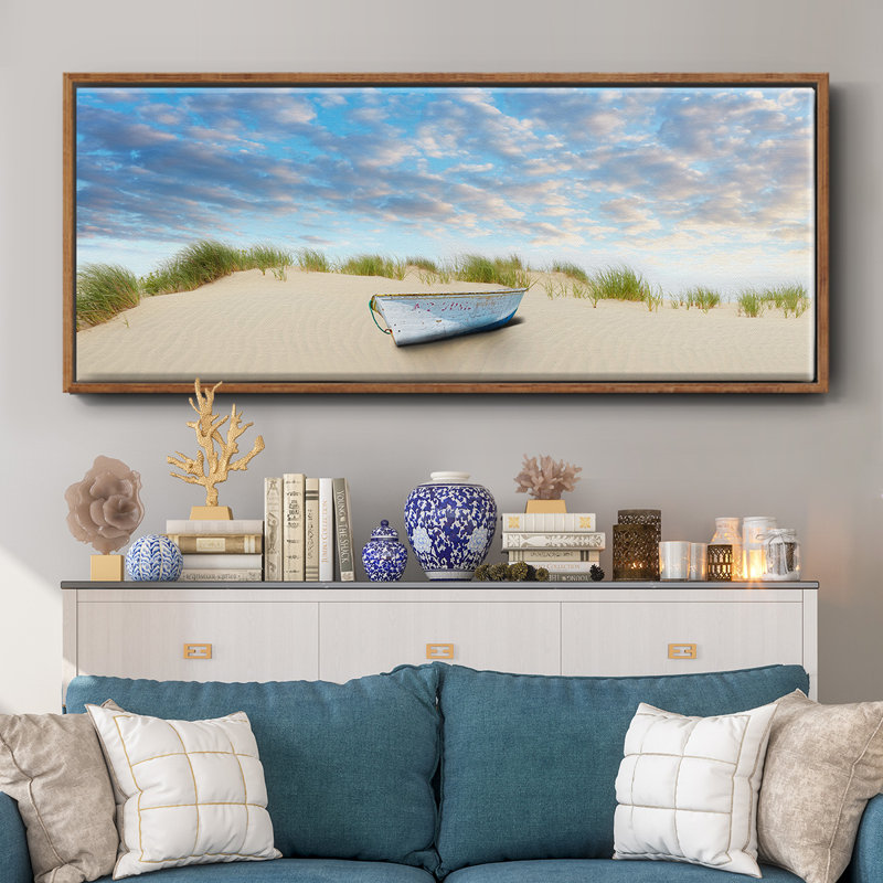 Plage encadrée sur toile, H 12 po x l 30 po x P 1,5 po, Noyer