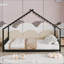 Structure de lit simple en forme de toit en fer avec lumières DEL, noir, capacité de 350 lb-231063344-231063345