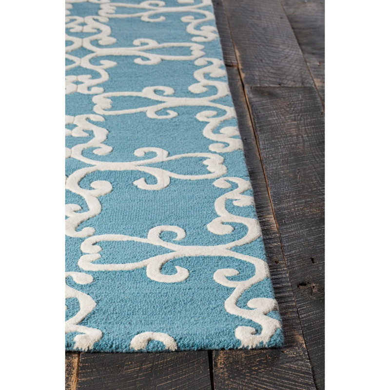 Tapis bleu / crème touffeté à la main Gissette, 5 pi x 7 pi 6 po