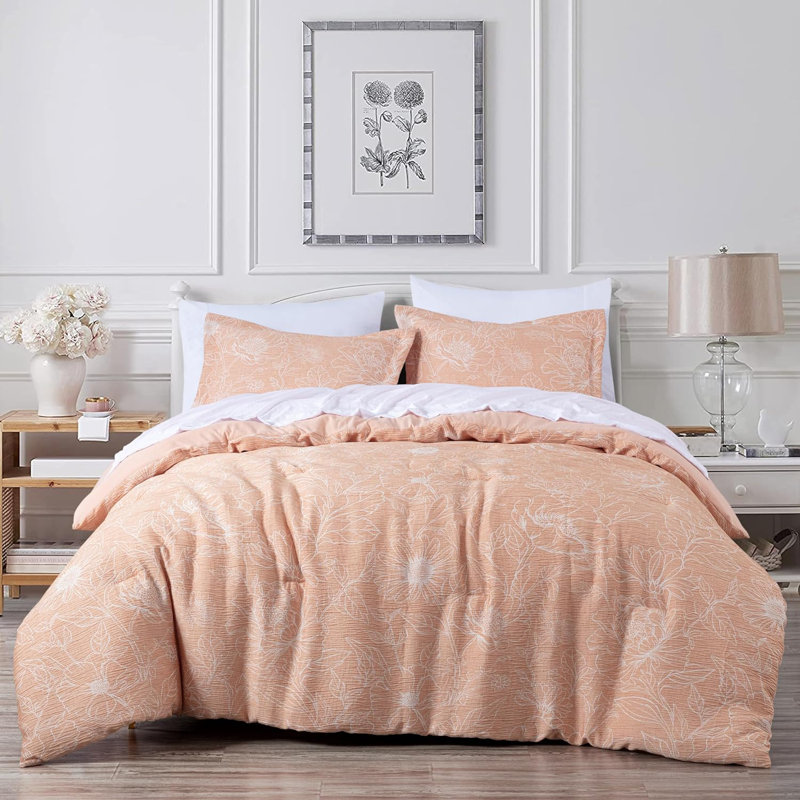 Isla Bed in a Bag Jacquard Textured Floral Comforter Set, Full Comforter + 6 Additional Pieces, Orange/White