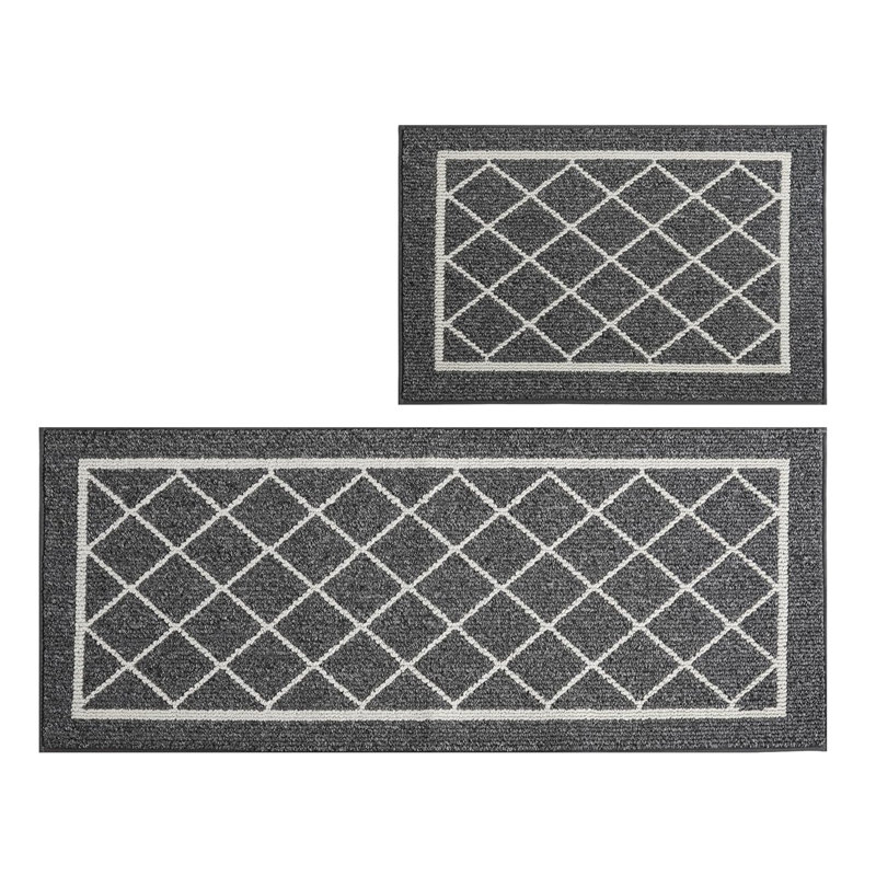 2 Pieces Non Slip Kitchen Mats for Floor,Kitchen Rugs with TPR Backing,60X89cm+60X152cm,Brown, Grey