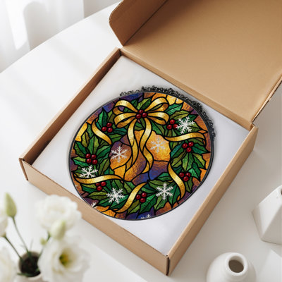 12"H Christmas Ornament Stained Glass Window Panel