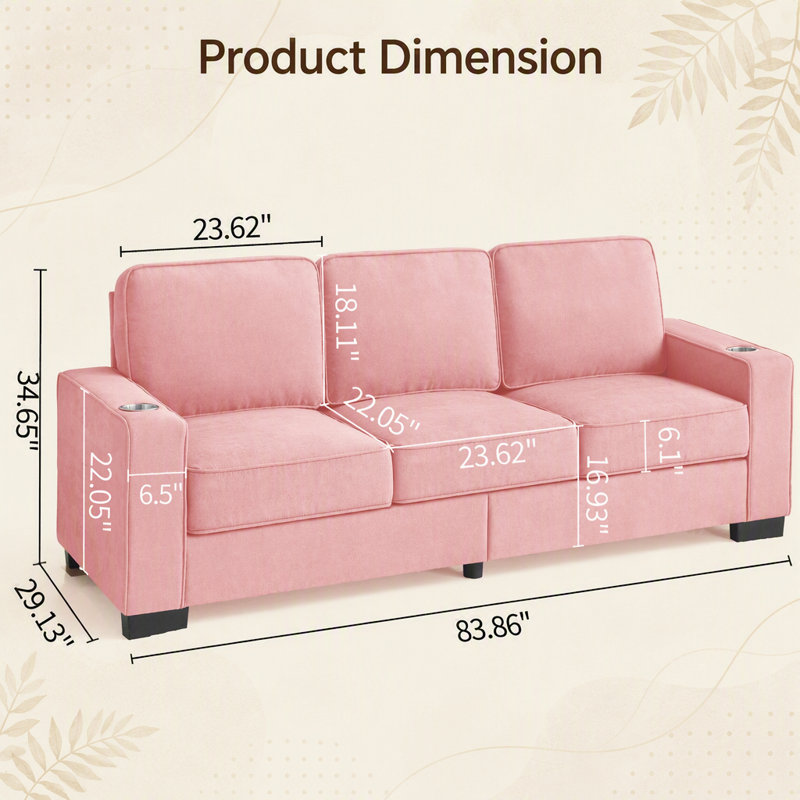 Modern Snowfleece Fabric 3-Seater Sofa