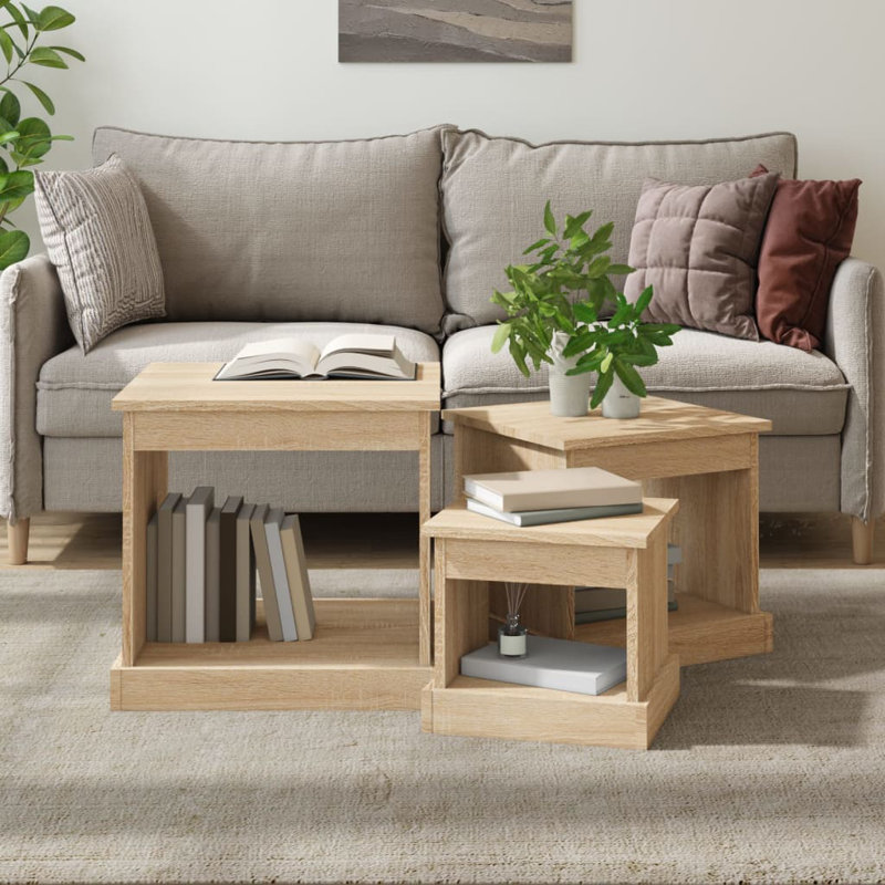 Warkentin Coffee Tables 3 pcs Engineered Wood, Sonoma Oak