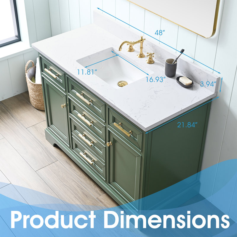 48" Quartz Stone Single Bathroom Vanity Top with Sink（Vanity Base Not Included）