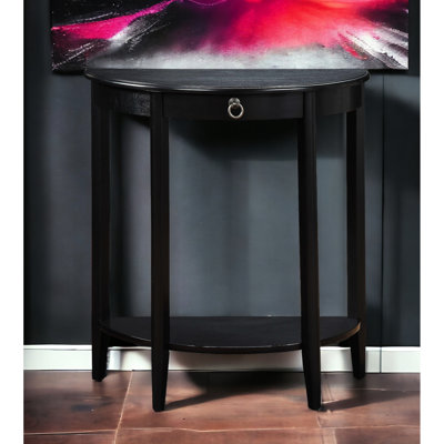 Black Half-Moon Coffee Table with Lower Shelf, Space-Saving for Living Room