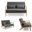 Fauteuil de loisir avec accoudoirs et pieds en bois massif, canapé d'appoint Mid-Century moderne, 2 places-513357207