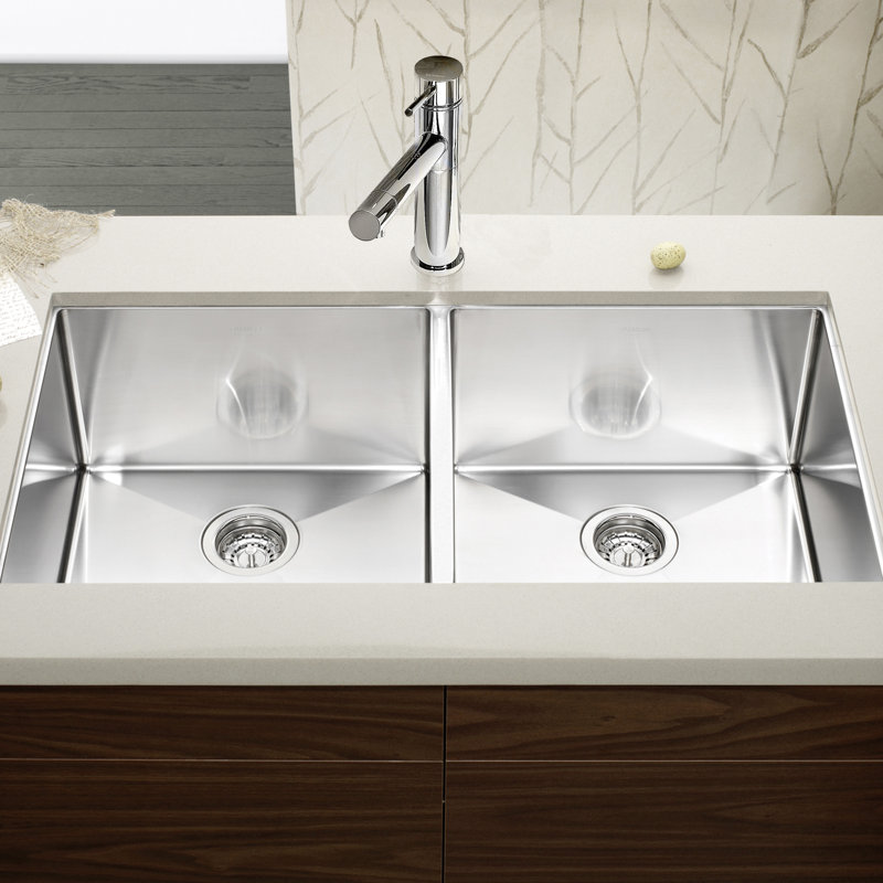 Radius 32" L x 18" W Double Basin Undermount Kitchen Sink
