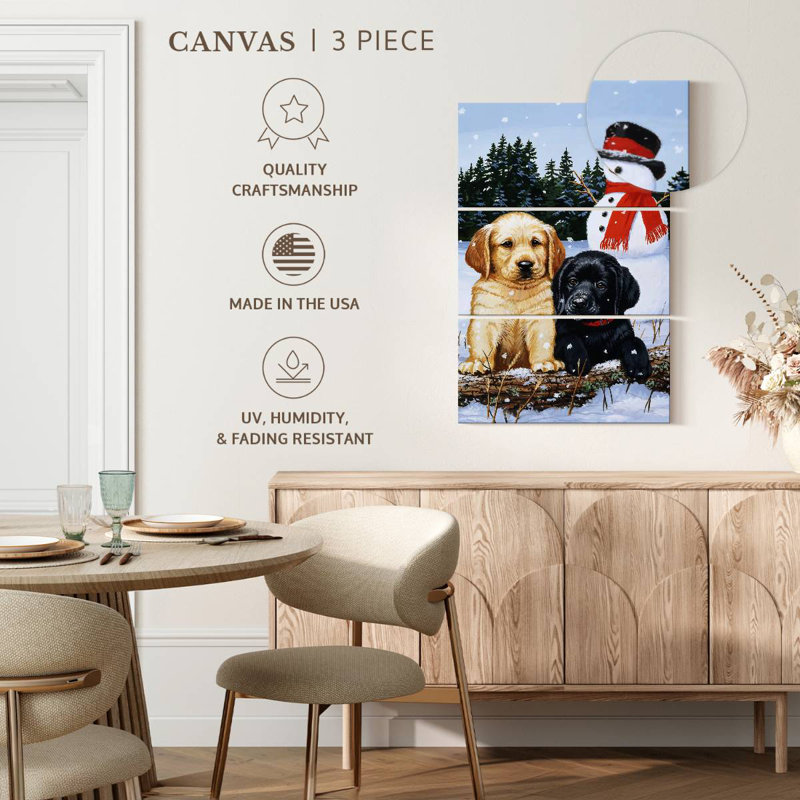 Chiots Brampt Lab avec bonhomme de neige