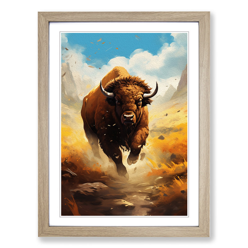 Buffalo Digital Art - Framed Print, Oak Framed, 64cm H x 46cm W x 2cm D