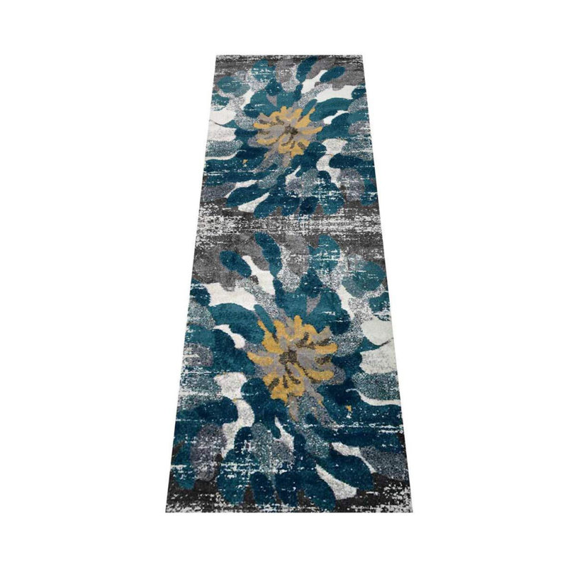Tapis Crayton fabriqués à la machine en polypropylène chauffant - couleur bleu argenté, conception moderne abstraite, tapis à poils courts faits à la machine pour le salon, la chambre à coucher 