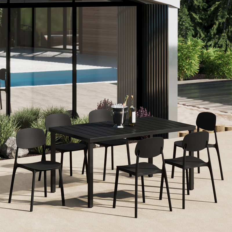 6-Person Outdoor Rectangular Dining Set, Black