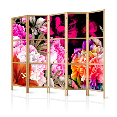 225cm W x 171cm H 5 - Panel Solid Wood Folding Room Divider