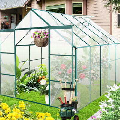 Serre à porte double à deux portes - Vaste espace pour les plantes, aluminium avec base de support de base galvanisée