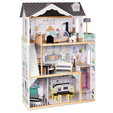 Maison de poupée avec accessoires en bois teamson kids gris
