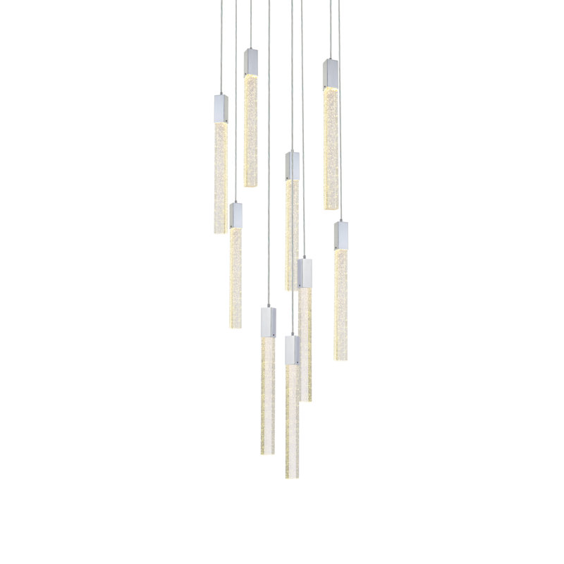 Luminaire suspendu rectangulaire à 9 lumières Aliha, Chrome