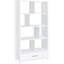 Étagère à 4 tablettes blanche ultrabrillante pour livres avec verre courbé et compartiment inférieur, zones de vie principales convenables comme paravent, tiroir de rangement supérieur de bibliothèque de 35,5 pouces de largeur, paravent utilisé-120652779