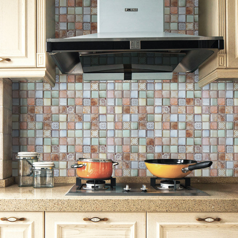 Classic Roman 11.82 in. x 11.82 in. Squares Glossy Glass Mosaic Tile, Retro