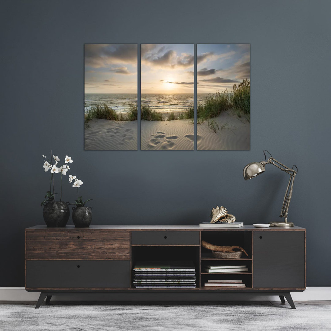 Dünenstrand mit Blick auf den Sonnenuntergang von Jan Becke - Giclée auf Leinwand ohne Rahmen