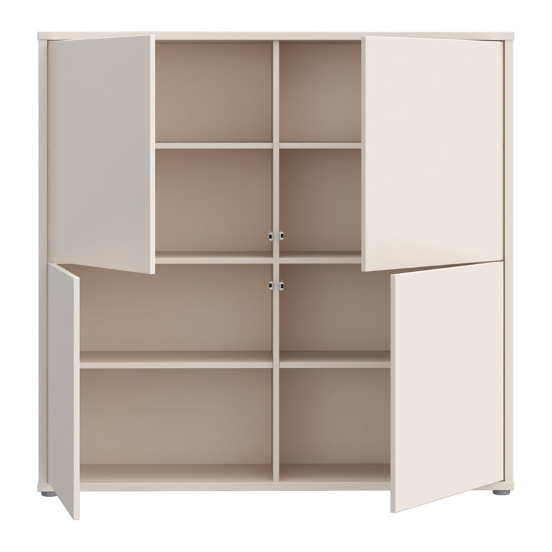 Modern 4-door cabinet unit, engineered wood, 124.5 cm W x 121.5 cm H x 34.9 cm D, Beige