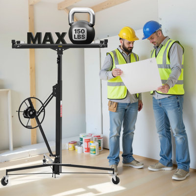 Élévateur de cloison sèche de 11 pi, palan à feuille robuste 150 lb avec bras télescopique réglable, roues verrouillables, outils de levage de panneau de levage de cloison sèche idéal pour l'installation au plafond et au mur (noir)
