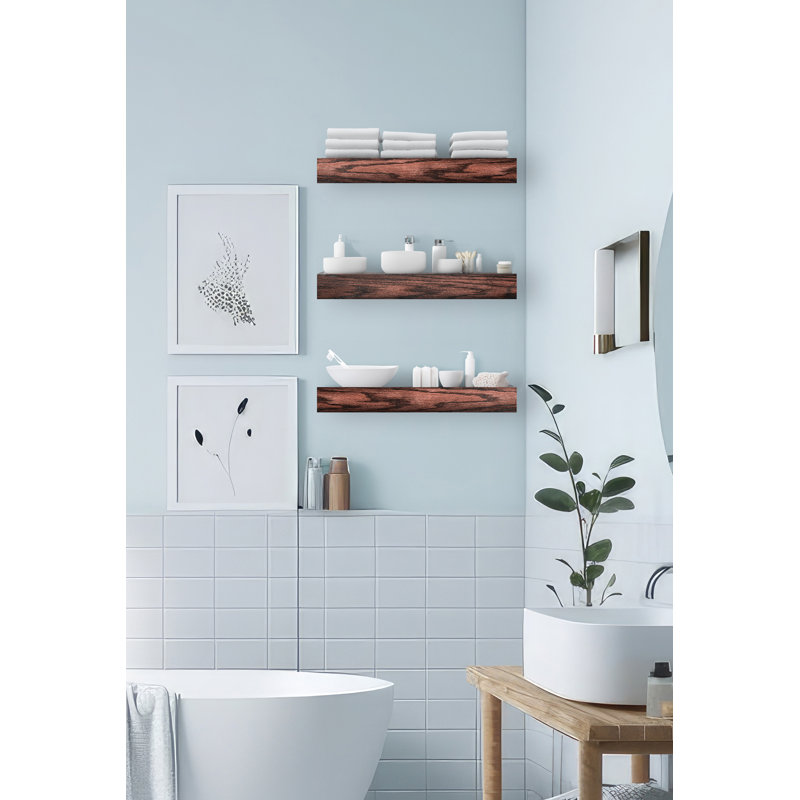 3 Piece Oak Floating Shelf, 3'' H x 17'' W x 6'' D