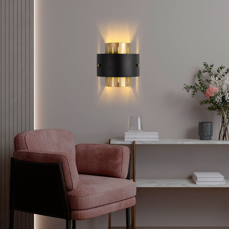 Elegant Wall Lamp, Gold & Black Metal Body, 9.4 x 9.8 x 5.9 inches | Base Plate: 7.1 x 5.5 x 0.4 inches | E14 Socket, Max 40W (Bulb Not Included) | Stylish Lighting Solution for Home & Office Decor, IP20 Rated