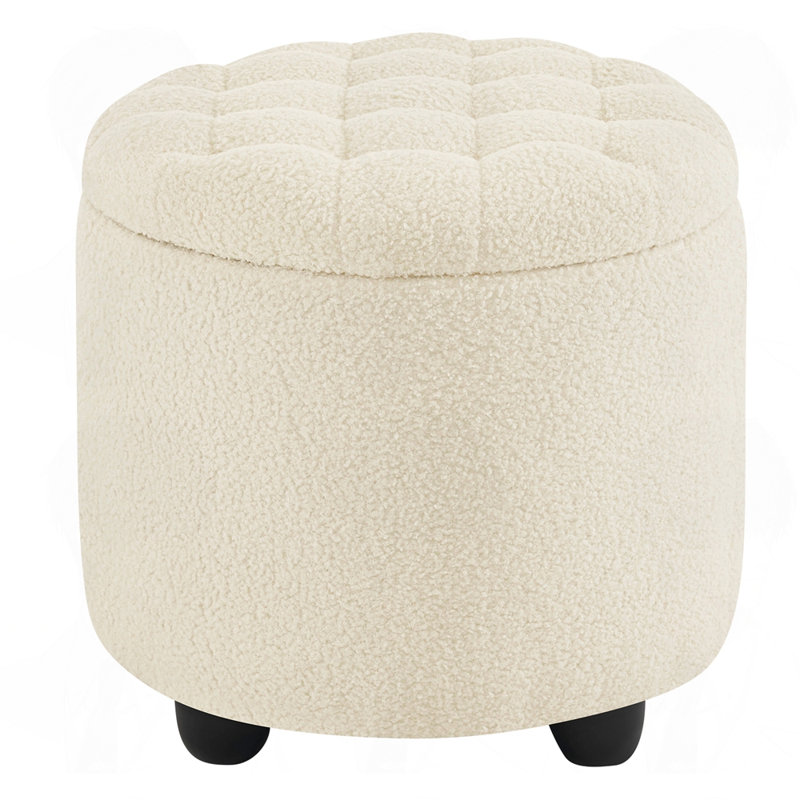 Repose-pieds capitonné avec rangement Modern, Tissu blanc