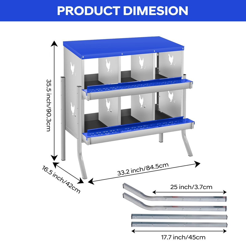 6-Compartment Metal Chicken Laying Nest – Easy-Clean Rolling Nest with Egg Tray, Sturdy Wall Bracket, Easy Assembly for Chicken Coop & Poultry Keeping
