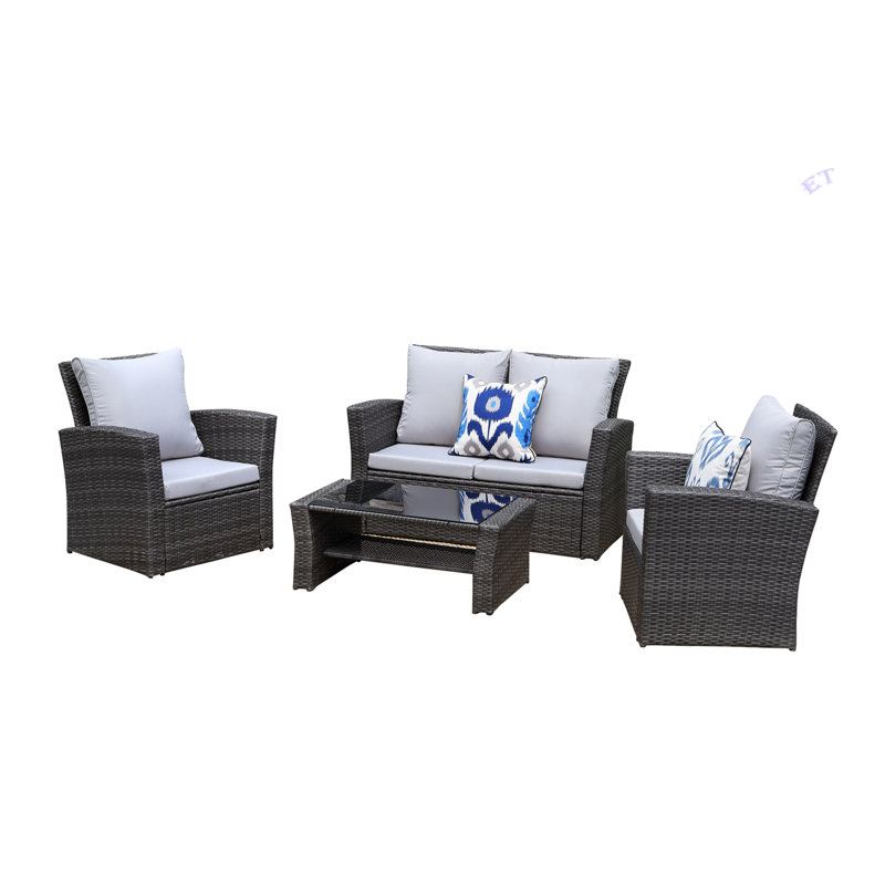 Gray Steel Frame 4-Piece Outdoor Patio Set with Cushions