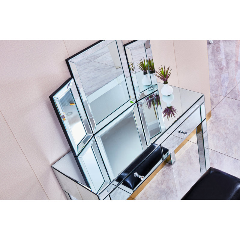 Bureau rectangulaire pour chambre à coucher avec tiroirs et miroir - Espace moderne pour ordinateur spacieux