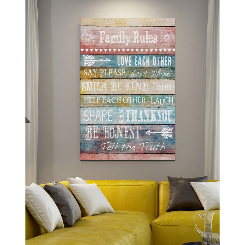 " Family Rules ", 48" H x 32" W x 1.5" D, Wrapped Canvas