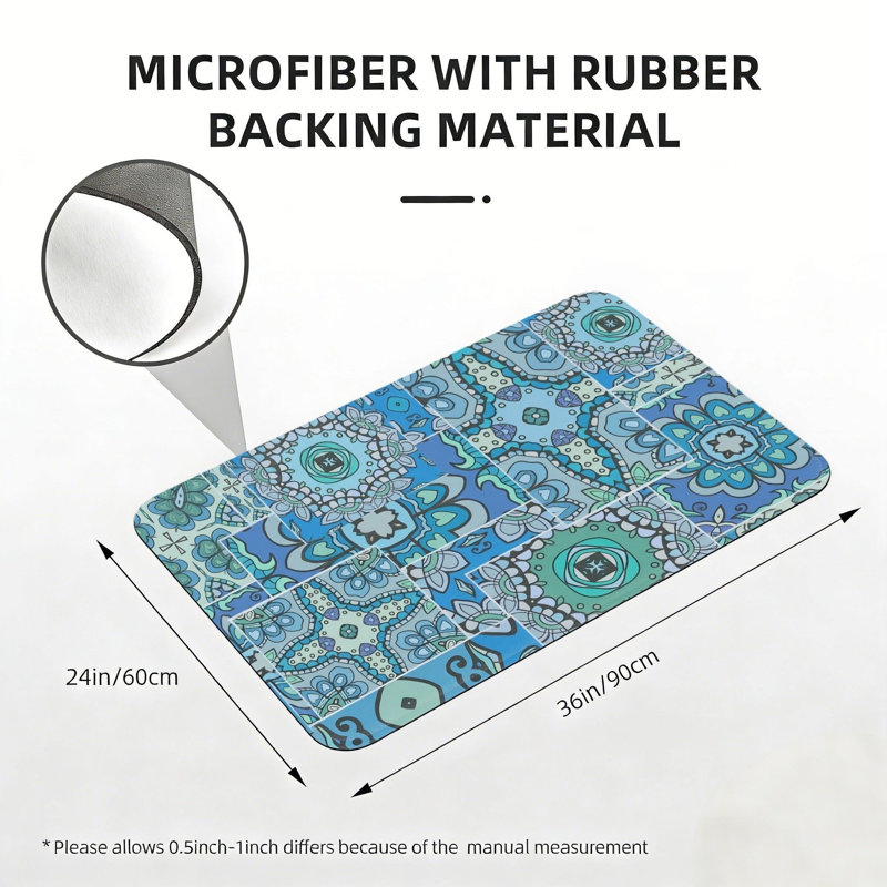 Blue Mandala Mosaic Doormat, 24 x 36 inch, for Entrance Porch, Teal & Turquoise