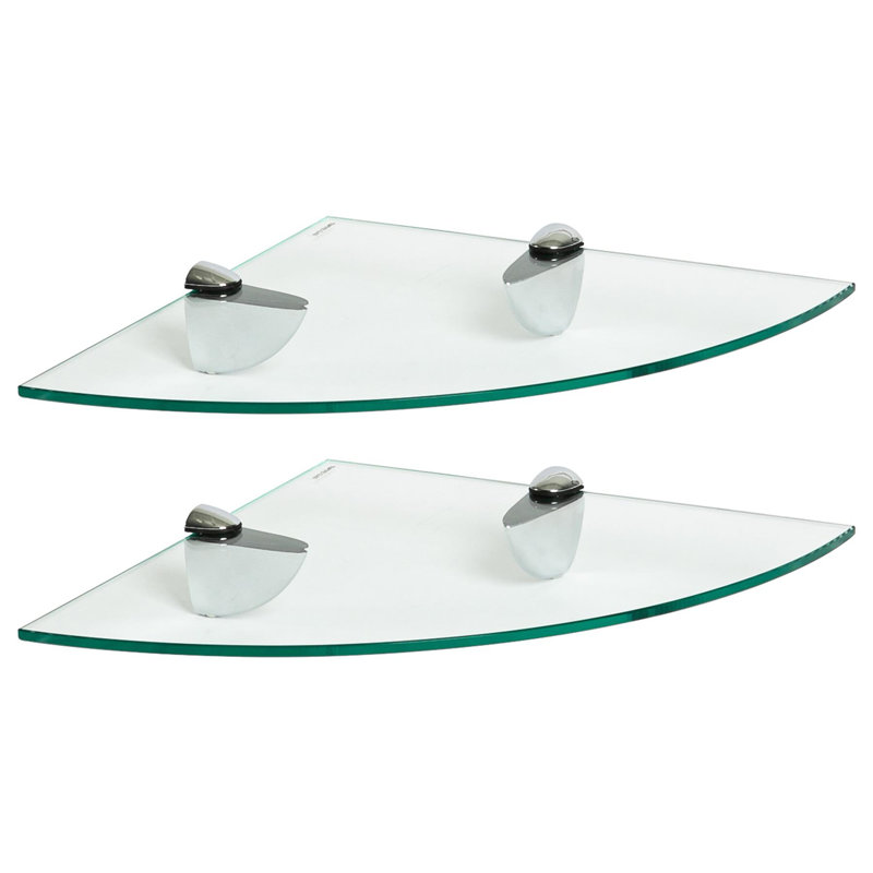Harbour Housewares - Floating Glass Corner Shelves with Silver Brackets - Set of 2, 0.50cm H x 30cm W x 30cm D