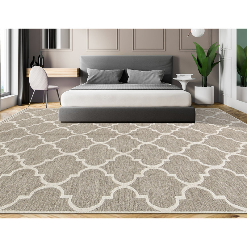 Himalayan Linen Geometric Area Rug in Gray/Beige