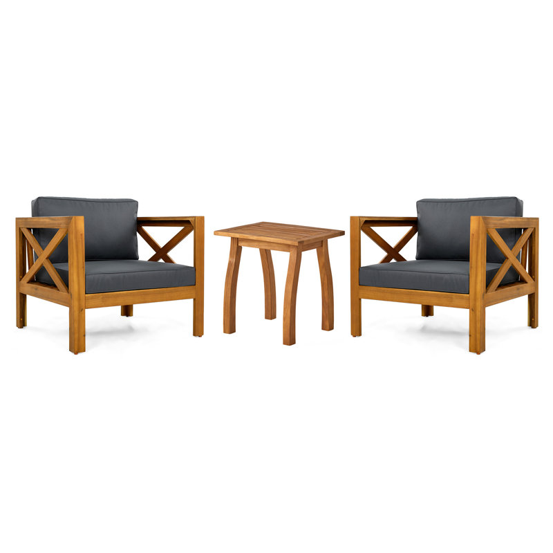 Ensemble de conversation pour patio, Gris foncé, Teck