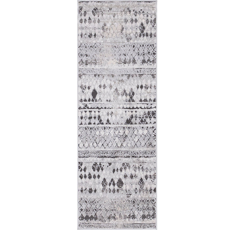 Tapis géométrique gris, Tapis de couloir 2 pi 2 po x 6 pi 1 po