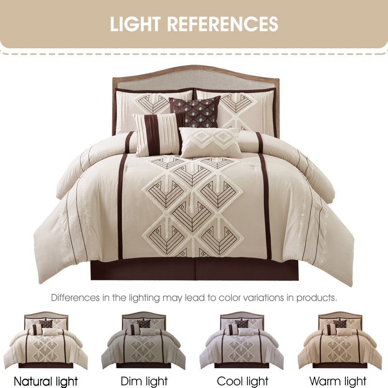 Vernice 7 Piece Geometric Comforter Set, California King Comforter + 6 Additional Pieces, Brown