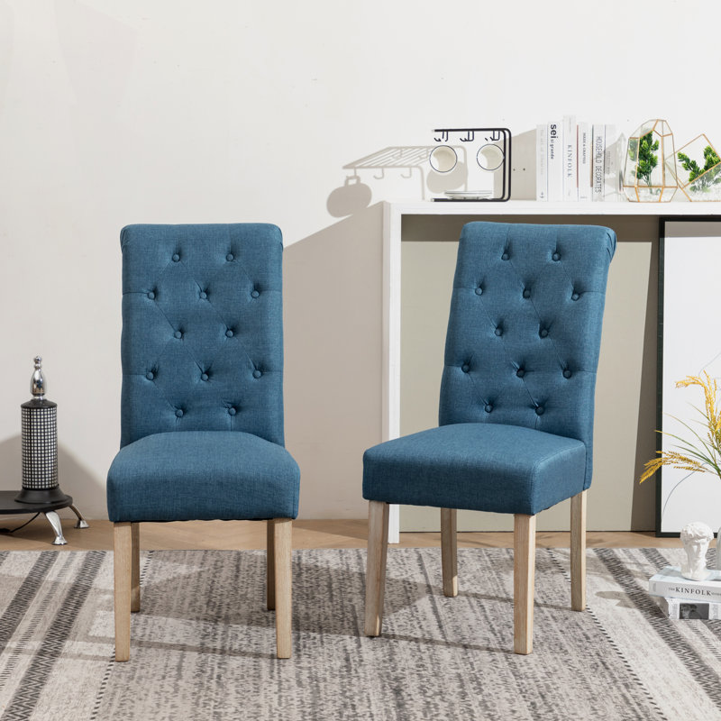 Ensemble de salle à manger 5 pièces, table ronde avec 4 chaises capitonnées, Bleu