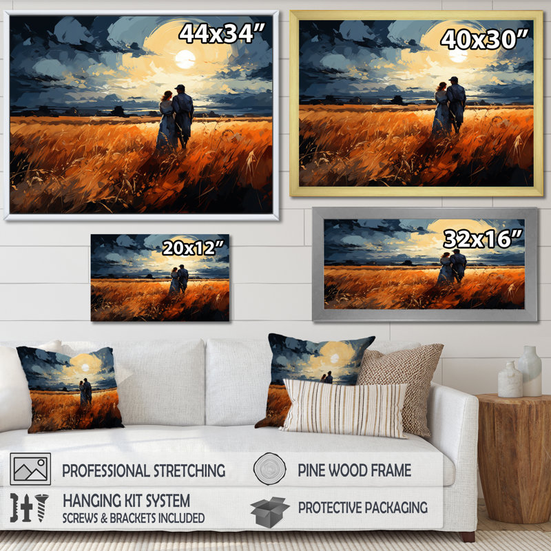 Wheatfield Sunset Romance, H 16 po x l 32 po x P 1 po, Cadre simple argenté