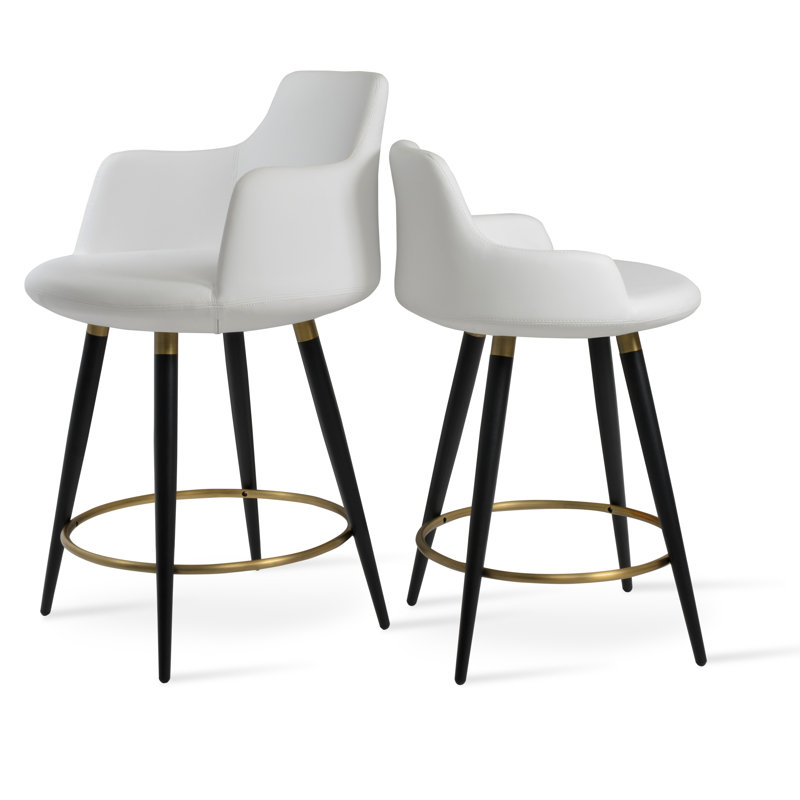 Tabouret de bar et de comptoir Dervish Ana, Tabouret de bar (hauteur d'assise de 29,5 po), Blanc, Noyer