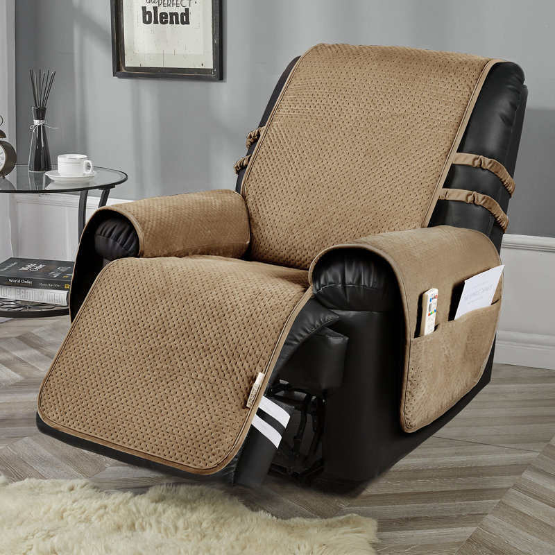 Box Cushion Recliner Slipcover, 262cm H x 71cm W x 51cm D, Camel Velvet