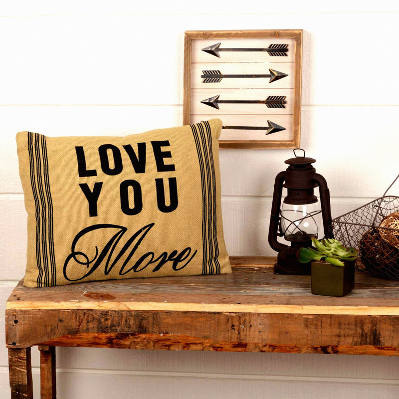 Rustic Love Tan Cotton Pillow Cover - Farmhouse Decor Rectangle Burlap Cushion Insert - Text Cotton Throw Pillow - Love You More Pillow