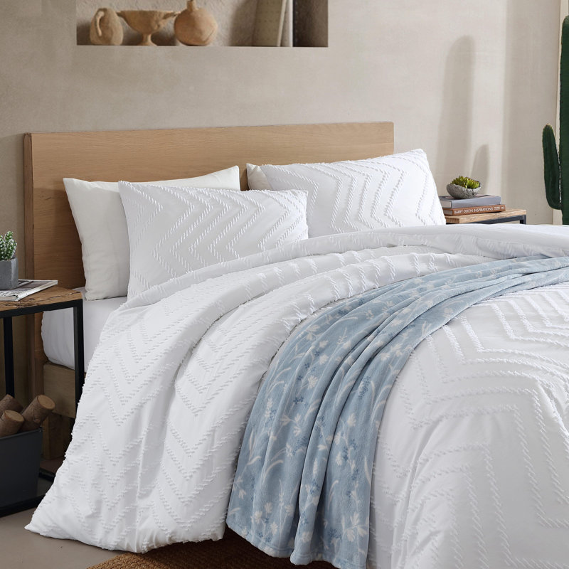 Ensemble d'édredon réversible blanc Wrangler Prarie Zig Zag, Édredon pour très grand lit + 2 taies décorativ